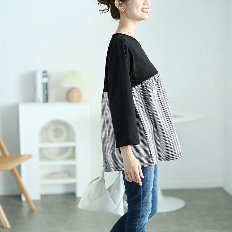 大きいサイズ レディース ギンガムチェック切り替えプルオーバー　cast-1646007 【メール便可】