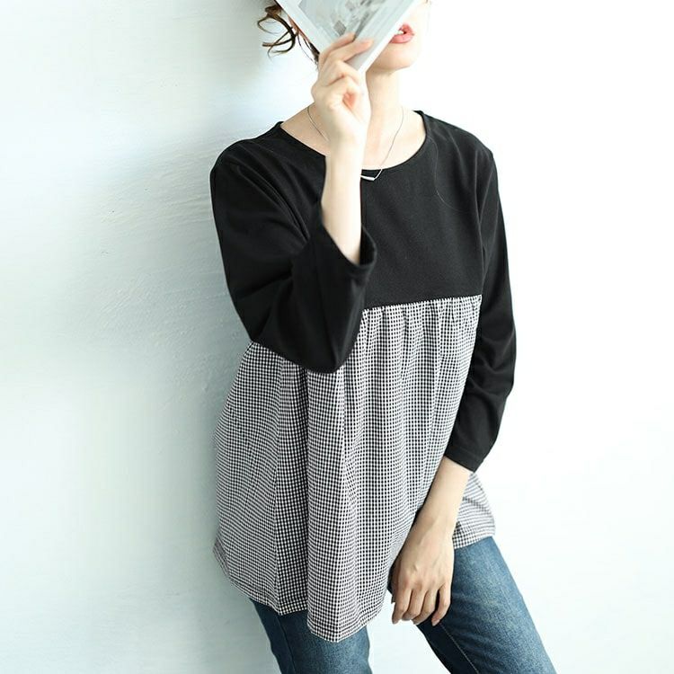 大きいサイズ レディース ギンガムチェック切り替えプルオーバー　cast-1646007 【メール便可】