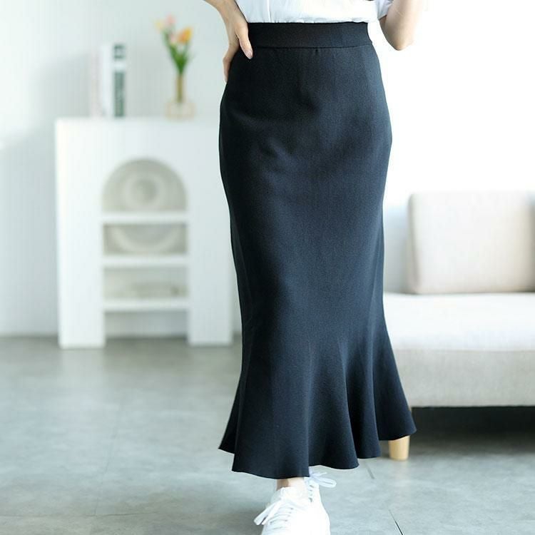 大きいサイズ レディース ストレッチニットマーメイドスカート　goldy-1556 ブラック