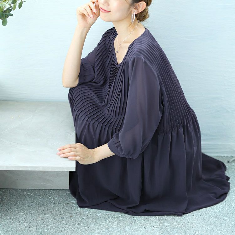 大きいサイズ レディース プリーツフレアワンピース　goldy-1552