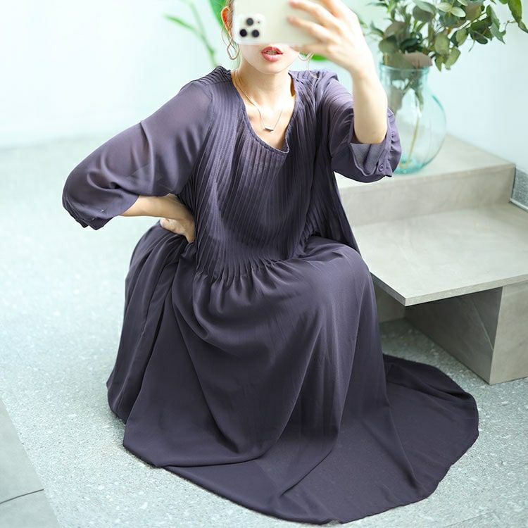 大きいサイズ レディース プリーツフレアワンピース　goldy-1552