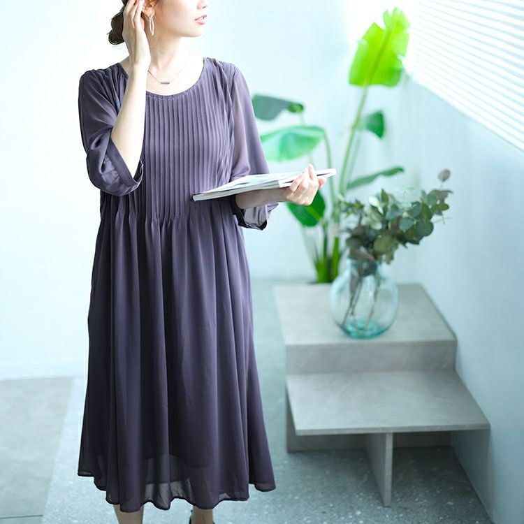 大きいサイズ レディース プリーツフレアワンピース　goldy-1552