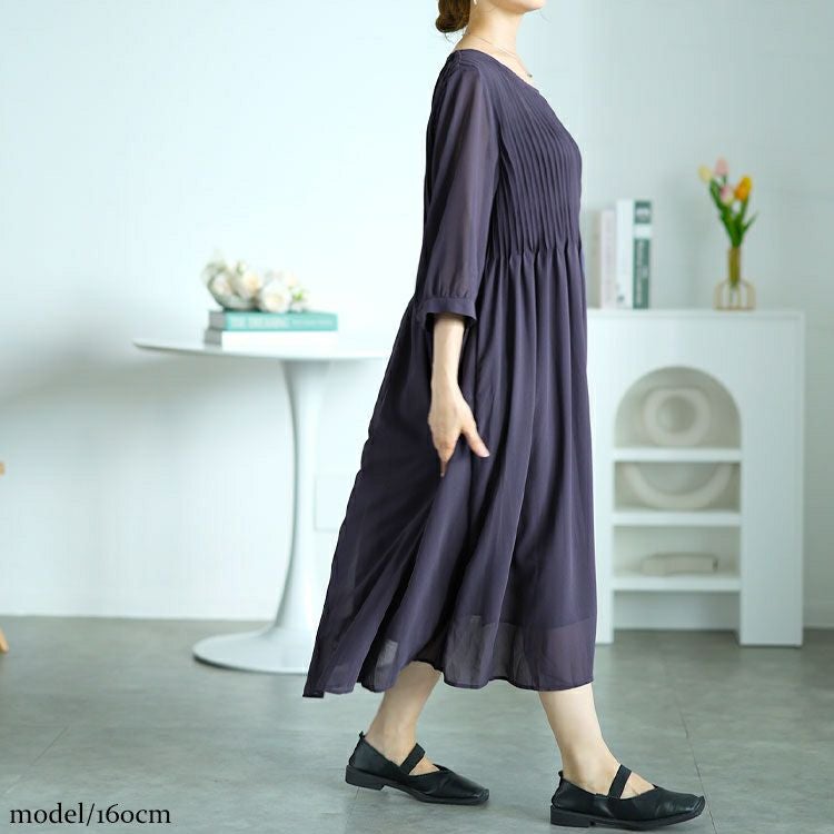 大きいサイズ レディース プリーツフレアワンピース　goldy-1552