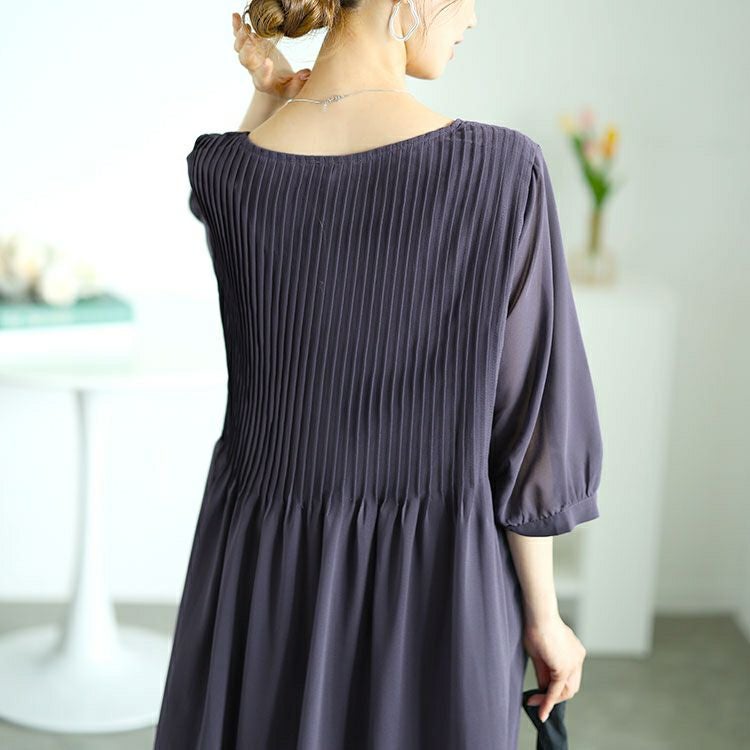 大きいサイズ レディース プリーツフレアワンピース　goldy-1552