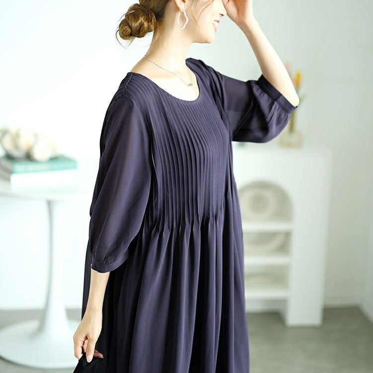 大きいサイズ レディース プリーツフレアワンピース　goldy-1552