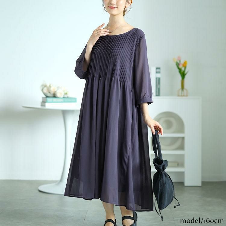 大きいサイズ レディース プリーツフレアワンピース　goldy-1552 パープル