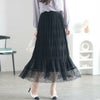 大きいサイズ レディース ランダムシャーリング裾レーススカート　sfe-0010 ブラック