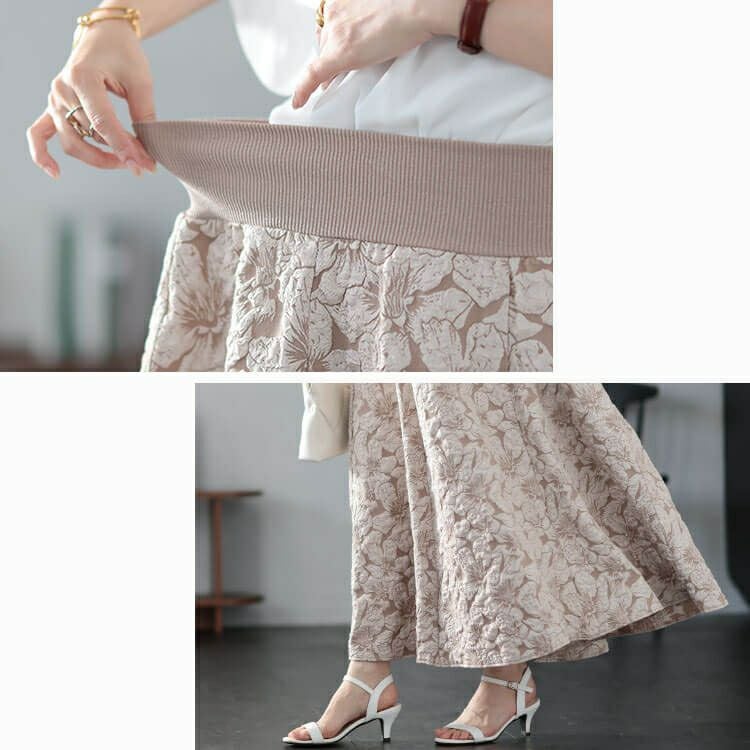 大きいサイズ レディース フラワージャガード太リブボリュームフレアスカート　sfe-0009