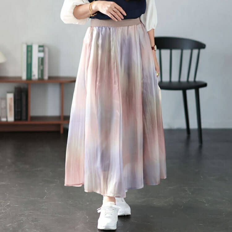 大きいサイズ レディース オーロラオーガンジーフレアスカート　sfe-0008