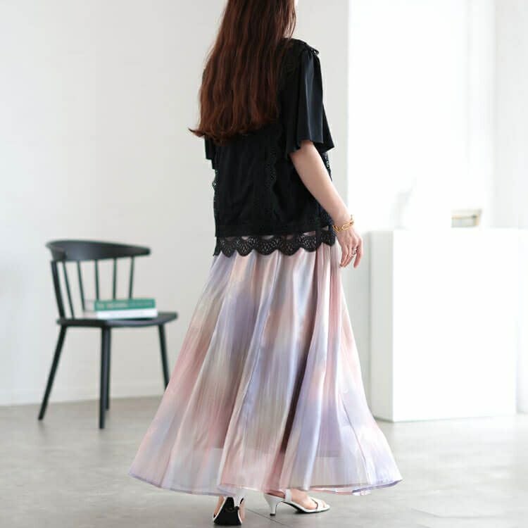 大きいサイズ レディース オーロラオーガンジーフレアスカート　sfe-0008