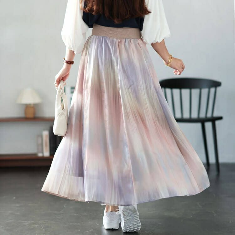 大きいサイズ レディース オーロラオーガンジーフレアスカート　sfe-0008