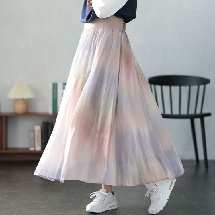 大きいサイズ レディース オーロラオーガンジーフレアスカート　sfe-0008 マルチ