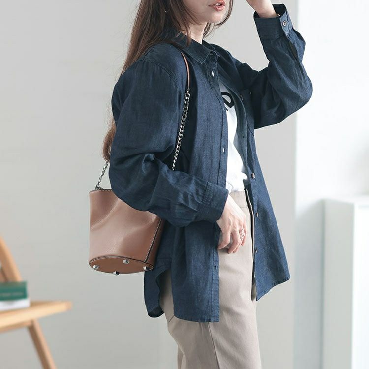 大きいサイズ レディース コットンデニムシャツ　cpdai-640539