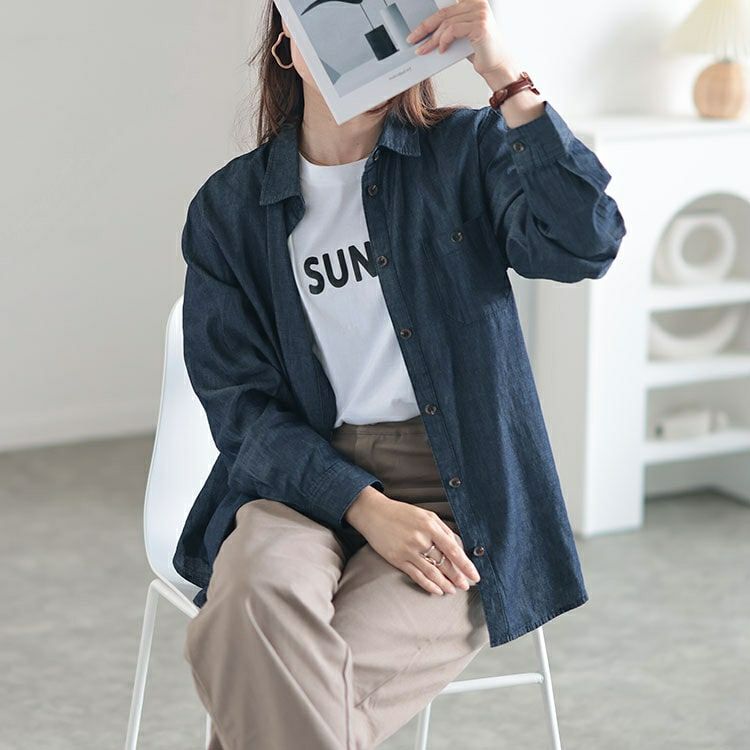 大きいサイズ レディース コットンデニムシャツ　cpdai-640539