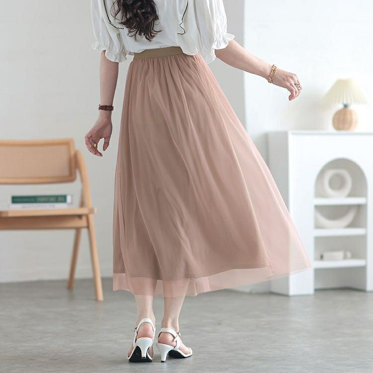 大きいサイズ レディース チュールギャザースカート　cpdai-640527