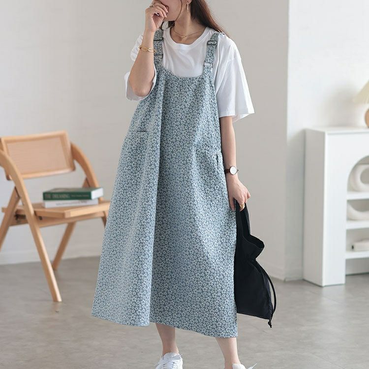 大きいサイズ レディース 小花ジャガードギャザーポケットジャンパースカート　cpdai-640515