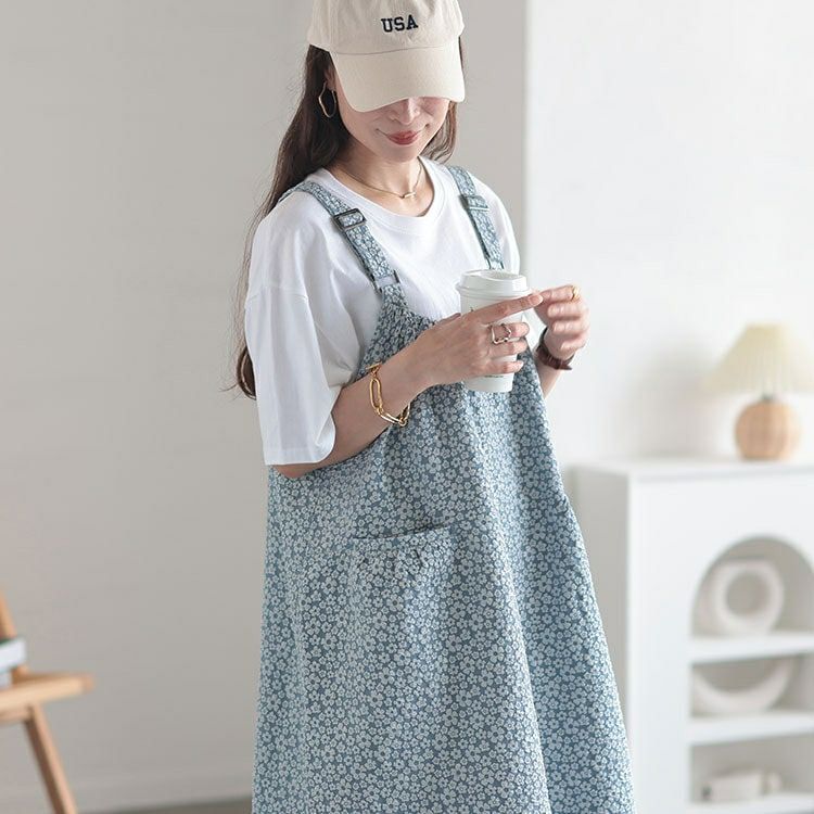 大きいサイズ レディース 小花ジャガードギャザーポケットジャンパースカート　cpdai-640515