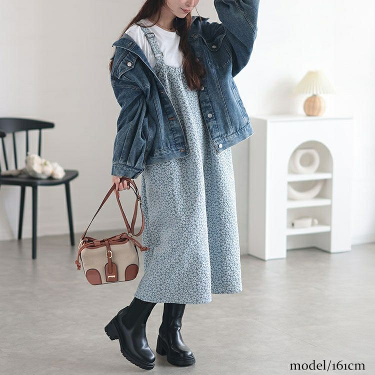 大きいサイズ レディース 小花ジャガードギャザーポケットジャンパースカート　cpdai-640515