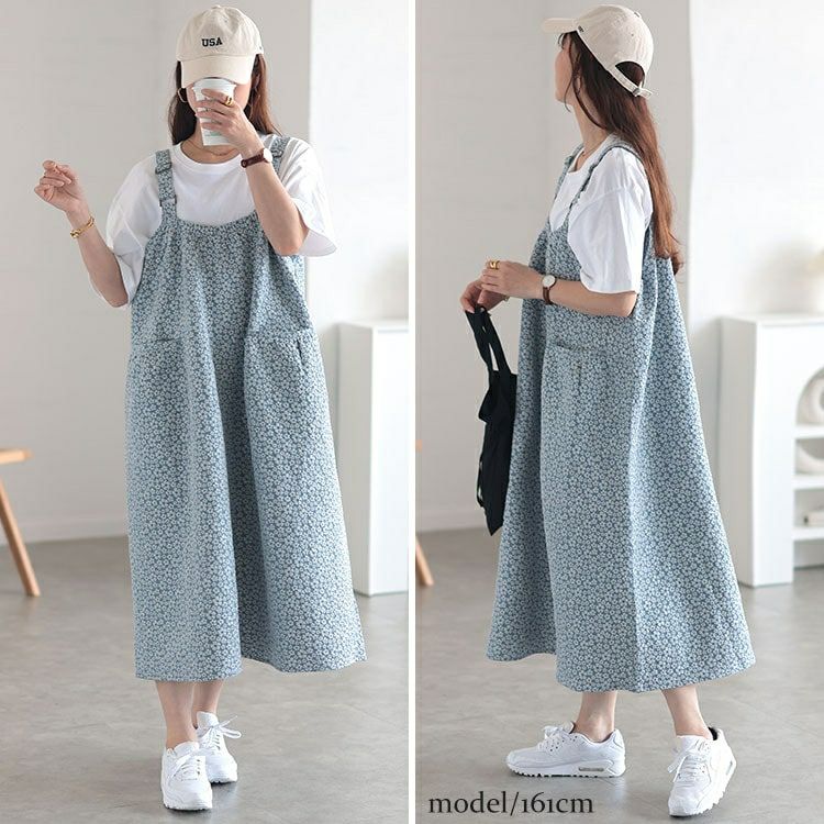 大きいサイズ レディース 小花ジャガードギャザーポケットジャンパースカート　cpdai-640515