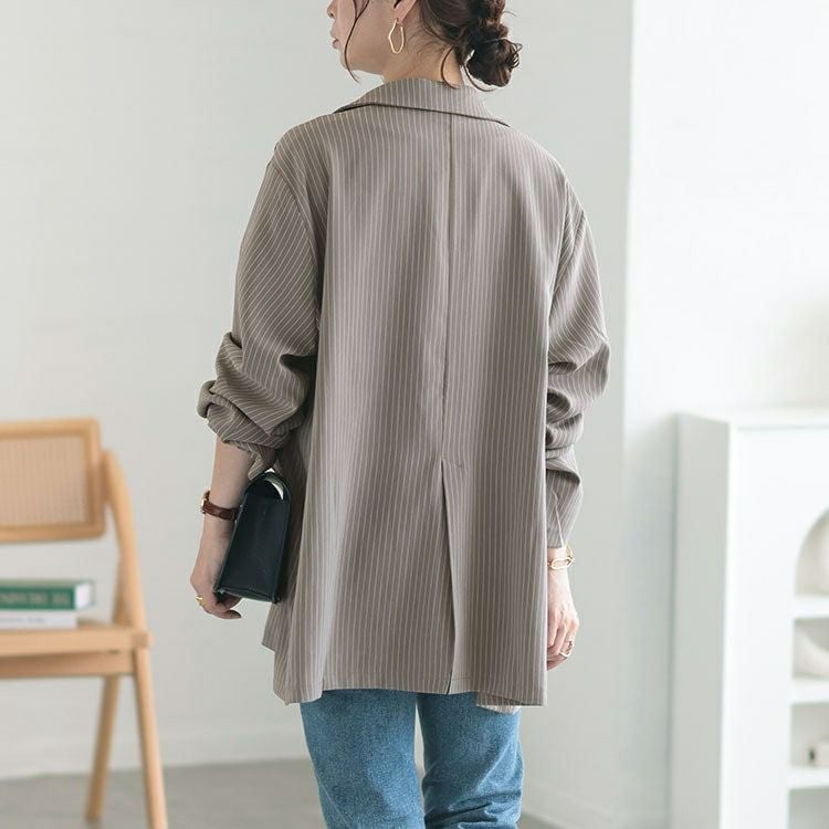 大きいサイズ レディース オーバーサイズストレッチピンストライプテーラードジャケット　and-aa1493ll