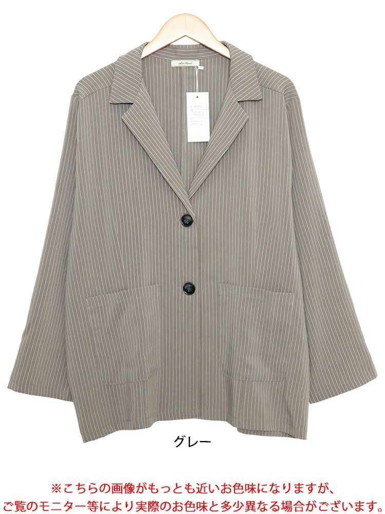 大きいサイズ レディース オーバーサイズストレッチピンストライプテーラードジャケット　and-aa1493ll