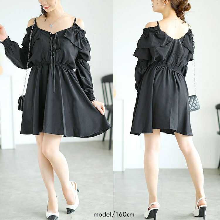 大きいサイズ レディース レースアップオフショルワンピース　goldy-1560