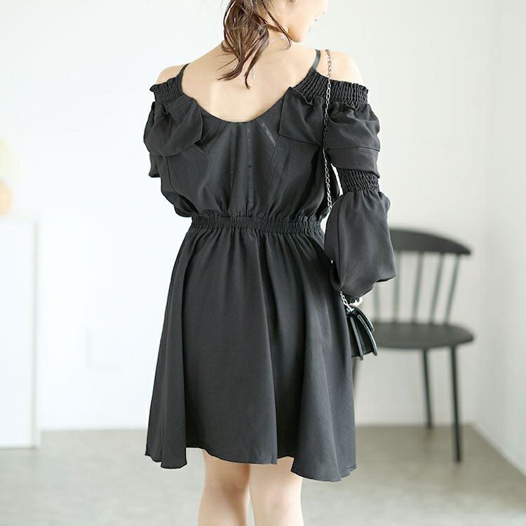 大きいサイズ レディース レースアップオフショルワンピース　goldy-1560