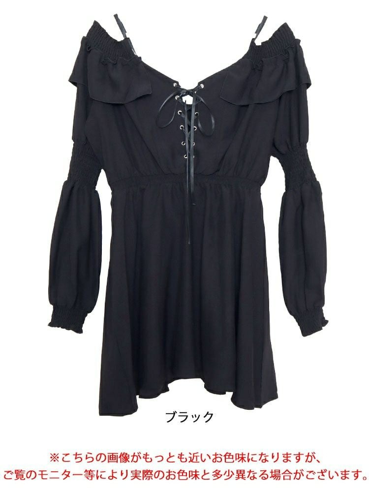 大きいサイズ レディース レースアップオフショルワンピース　goldy-1560