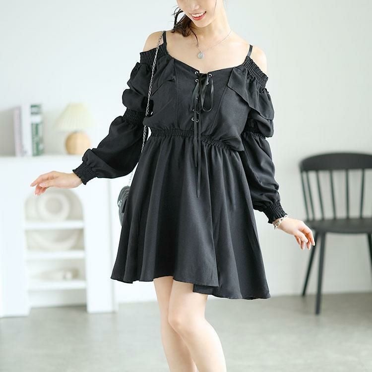 大きいサイズ レディース レースアップオフショルワンピース　goldy-1560 ブラック