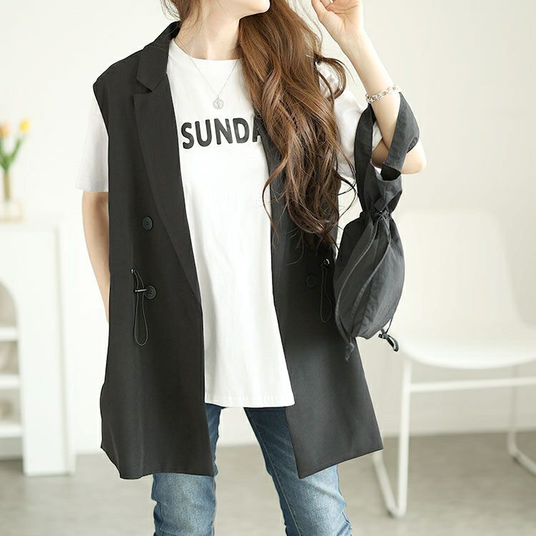 大きいサイズ レディース ドロストテーラードベスト　goldy-1559