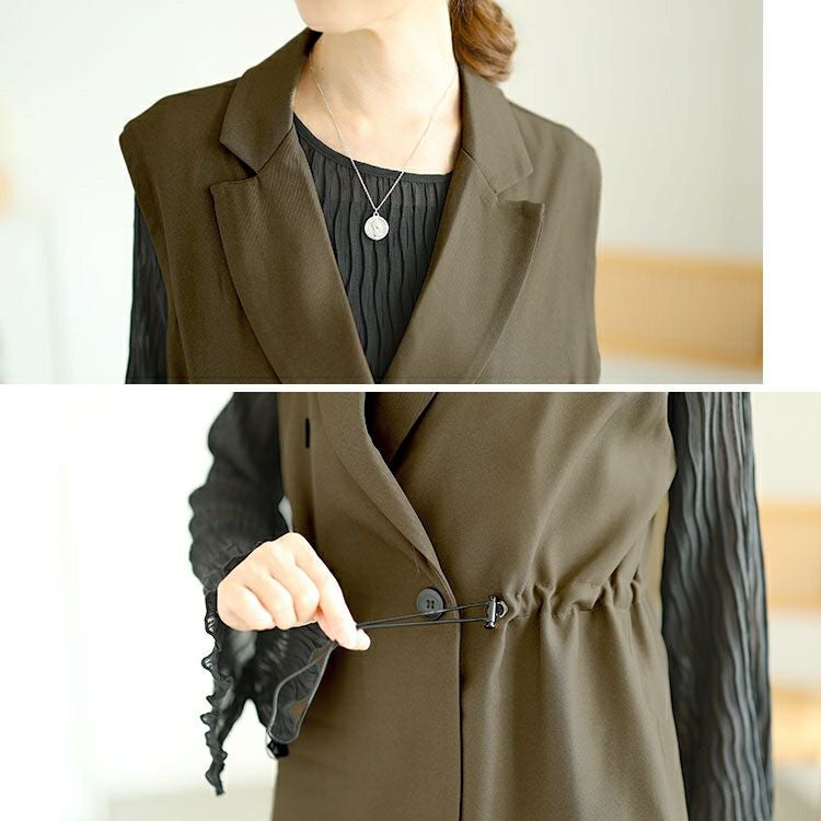 大きいサイズ レディース ドロストテーラードベスト　goldy-1559