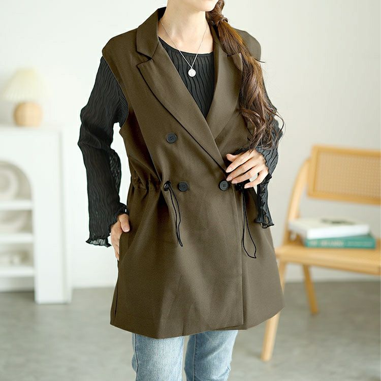 大きいサイズ レディース ドロストテーラードベスト　goldy-1559