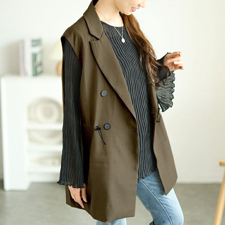 大きいサイズ レディース ドロストテーラードベスト　goldy-1559