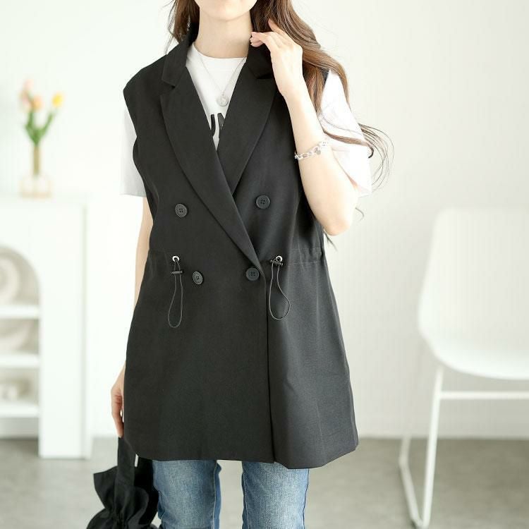 大きいサイズ レディース ドロストテーラードベスト　goldy-1559 ブラック