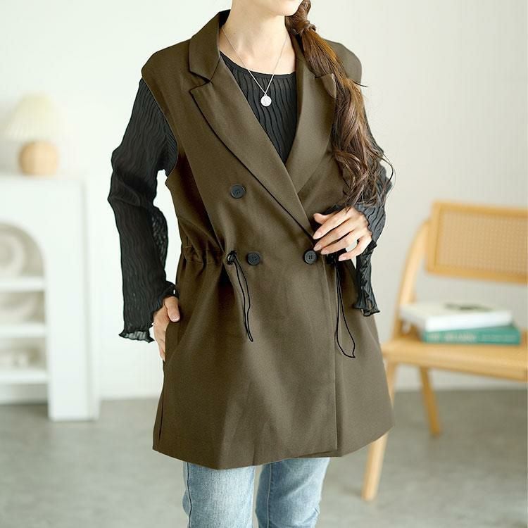 大きいサイズ レディース ドロストテーラードベスト　goldy-1559 モカ