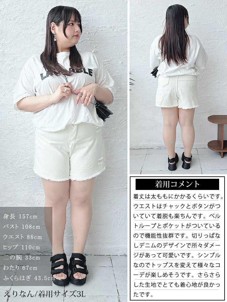 大きいサイズ レディース カットオフデニムショートパンツ　goldy-1557 【メール便可】