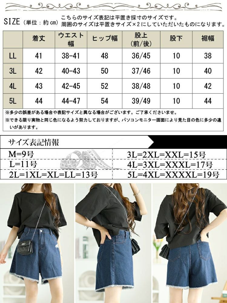 大きいサイズ レディース カットオフデニムショートパンツ　goldy-1557 【メール便可】