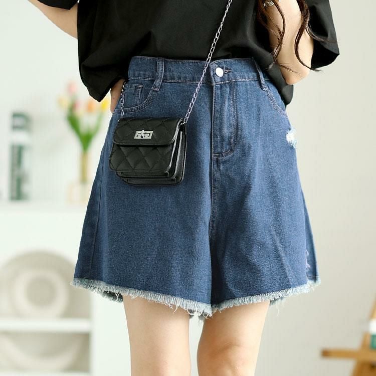 大きいサイズ レディース カットオフデニムショートパンツ　goldy-1557 【メール便可】 ブルー