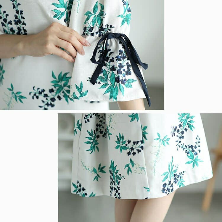 大きいサイズ レディース アートフラワー袖リボンワンピース　sfe-0006 【ゆうパケット可】