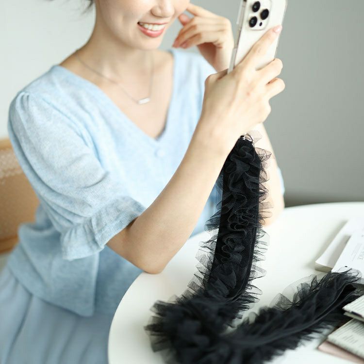 大きいサイズ レディース ワイドレーススマホストラップ＆バッグショルダー　art-al002 【メール便可】