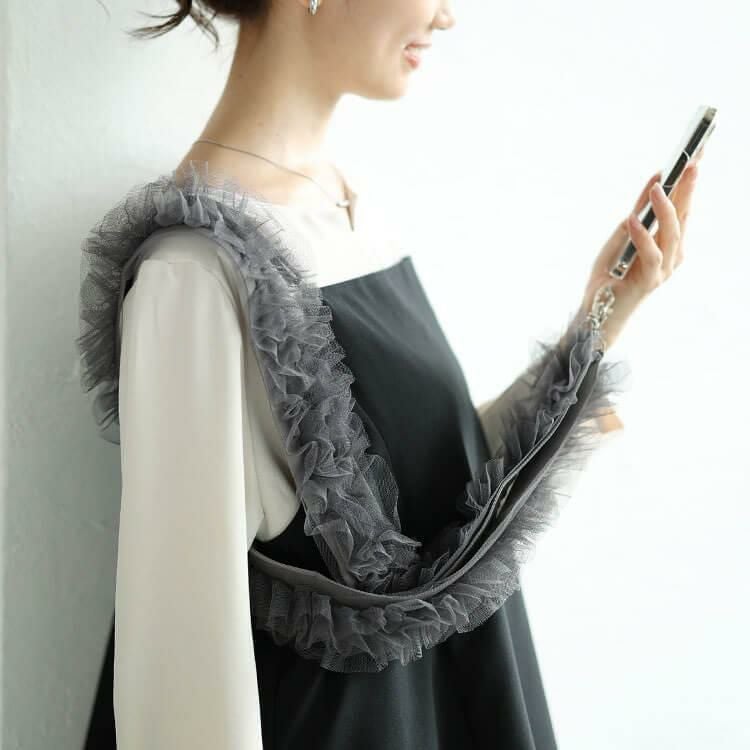 大きいサイズ レディース ワイドレーススマホストラップ＆バッグショルダー　art-al002 【メール便可】 グレー