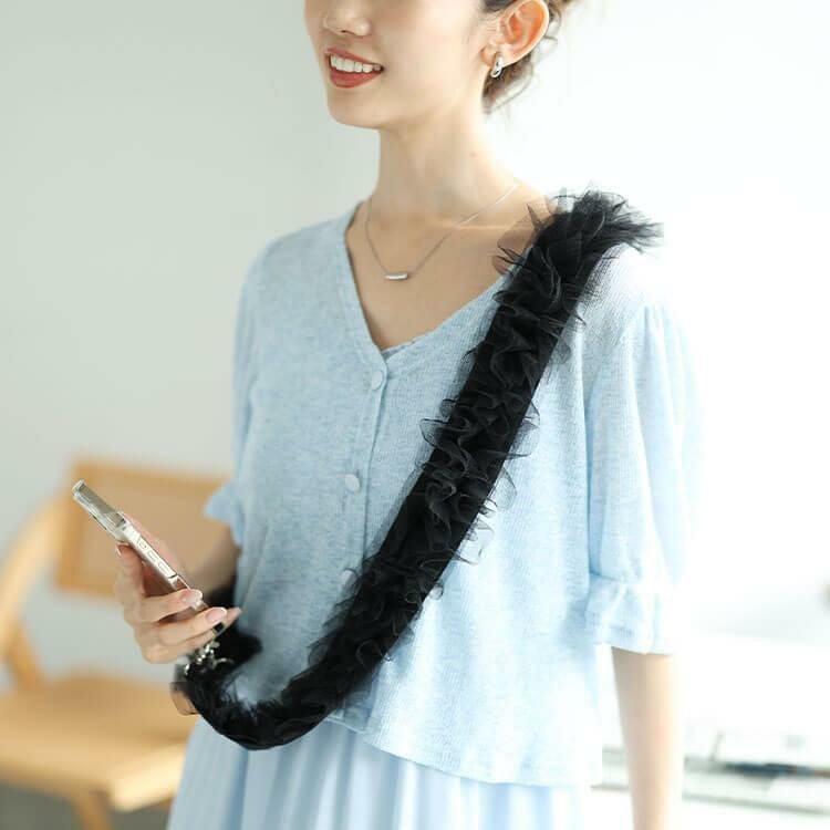 大きいサイズ レディース ワイドレーススマホストラップ＆バッグショルダー　art-al002 【メール便可】 ブラック