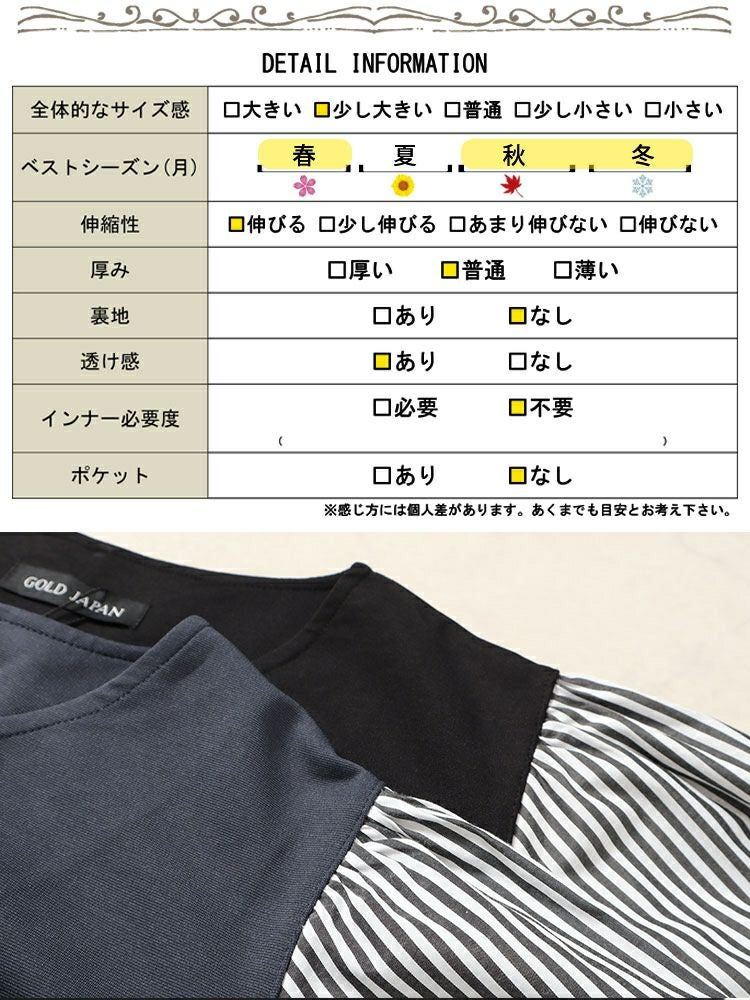 大きいサイズ レディース 袖ストライプドッキングワンピース fem-520