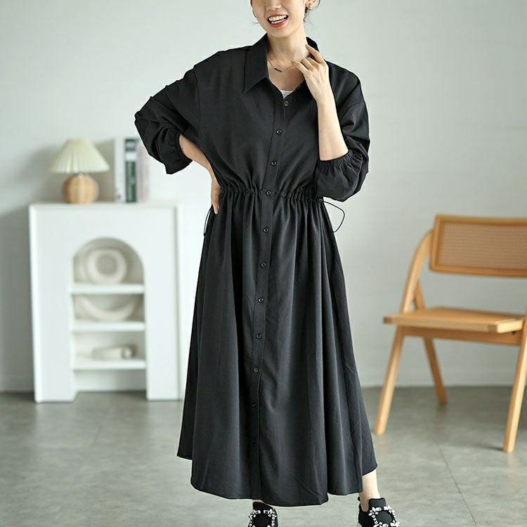 大きいサイズ レディース 楊柳ウエストドロストシャツワンピース　fem-515