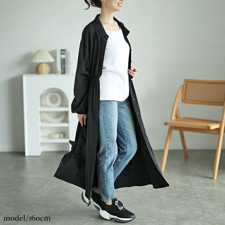 大きいサイズ レディース 楊柳ウエストドロストシャツワンピース　fem-515