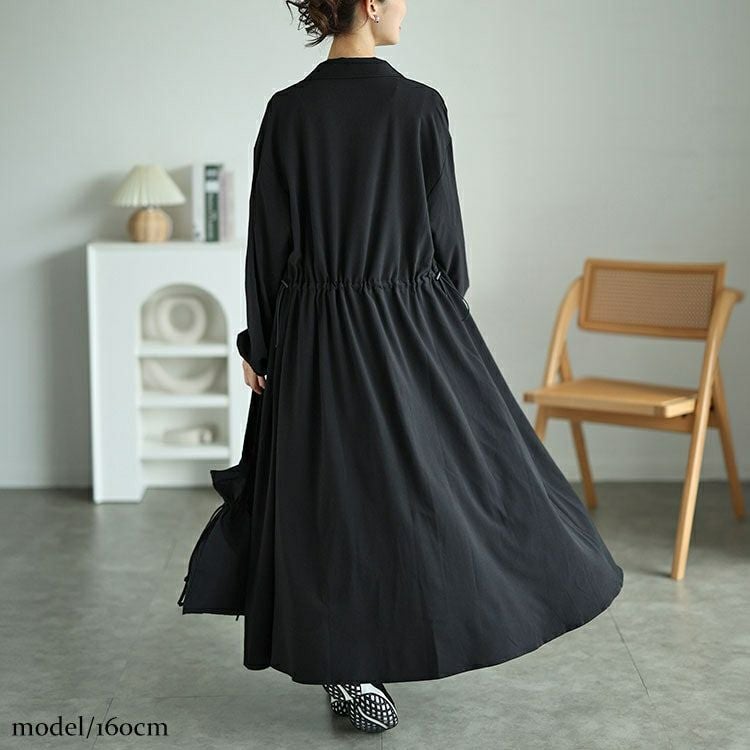 大きいサイズ レディース 楊柳ウエストドロストシャツワンピース　fem-515