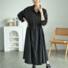 大きいサイズ レディース 楊柳ウエストドロストシャツワンピース　fem-515 ブラック