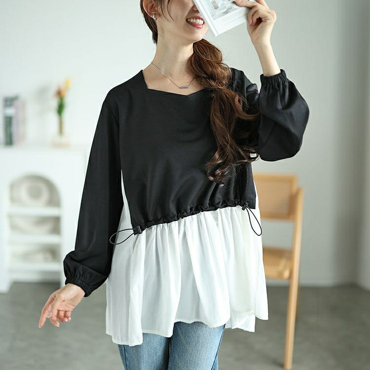 大きいサイズ レディース フロントドロストフェイクレイヤードチュニック　fem-513