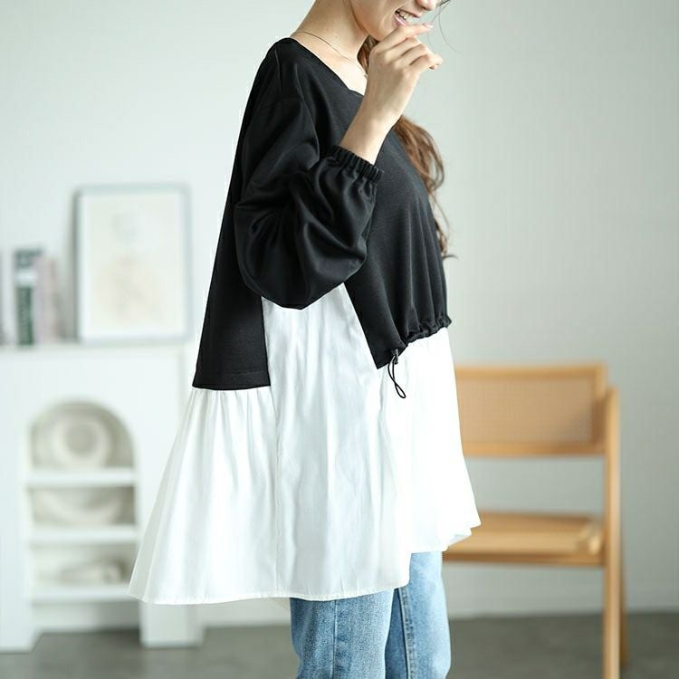 大きいサイズ レディース フロントドロストフェイクレイヤードチュニック　fem-513