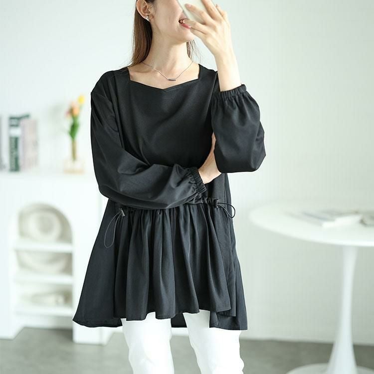 大きいサイズ レディース フロントドロストフェイクレイヤードチュニック　fem-513 ブラック